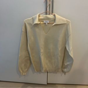 Relaxed collared white knit polo sweater - size S - white/beige color